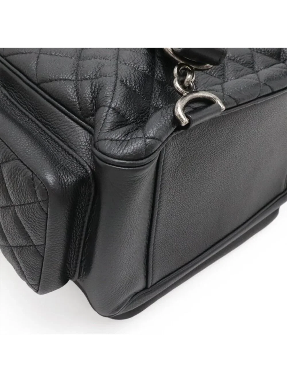 Chanel Quilted Casual Lock Backpack Caviar Leather Black Silver
